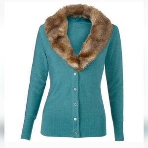 Cabi tearoom faux fur collar cardigan